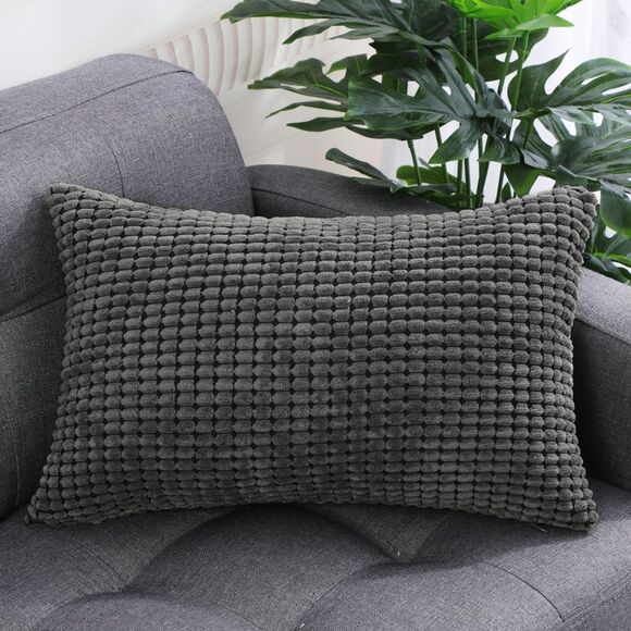 Soft Corduroy Throw Pillow Cover Sofa Cushion Cover 12" x 18" Dark Grey - Picture 2 of 6